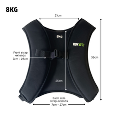 The 8kg RUKVEST laid flat with its measurements