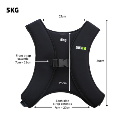 5KG RUKVEST with measurement details on a white background